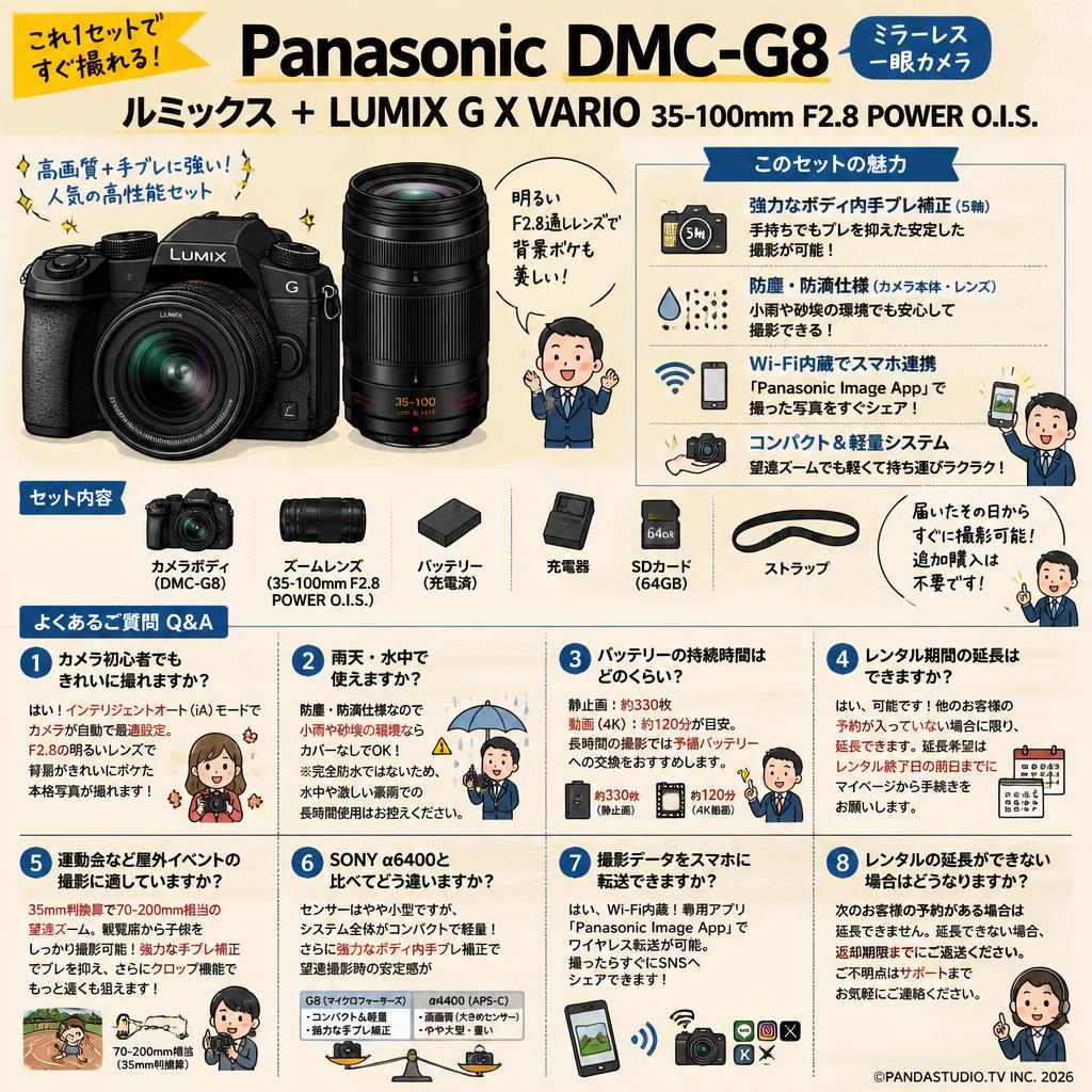 Panasonic DMC-G8 ミラーレス一眼カメラ ルミックス +LUMIX G X VARIO 35-100mm F2.8 POWER O.I.S.レンズセット FAQ（よくある質問と答え）