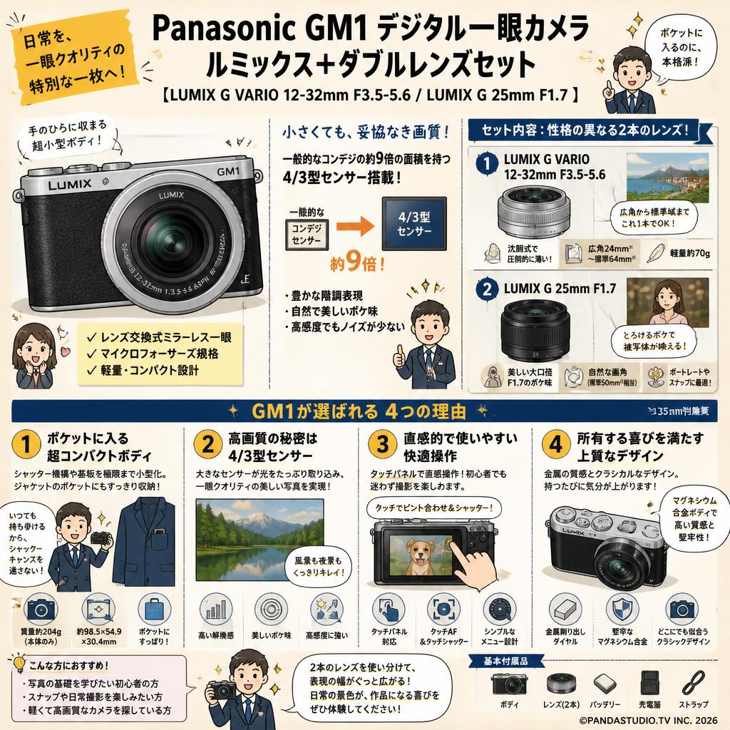 Panasonic GM1 デジタル一眼カメラ ルミックス+ダブルレンズ【LUMIX G VARIO 12-32mm F3.5-5.6 / LUMIX G 25mm F1.7 】セット 概要