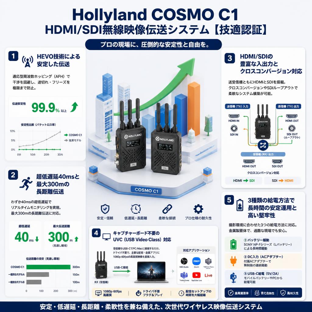 Hollyland COSMO  C1 HDMI/SDI無線映像伝送システム 【技適認証】 セールスポイント