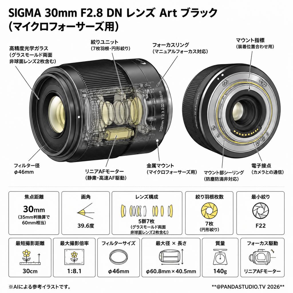 SIGMA  30mm F2.8 DN  レンズ Art ブラック( マイクロフォーサーズ用) スペック