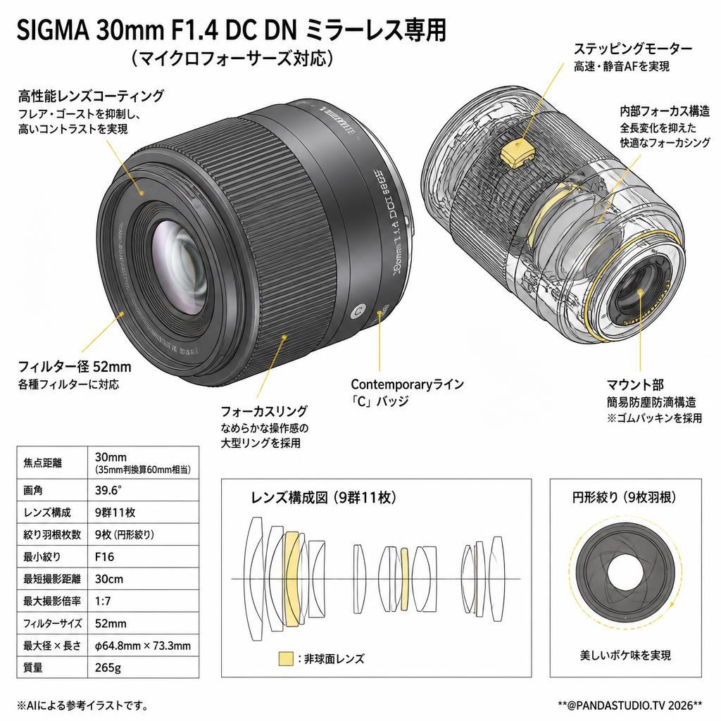 SIGMA 30mm F1.4 DC DN ミラーレス専用 (マイクロフォーサーズ対応) スペック