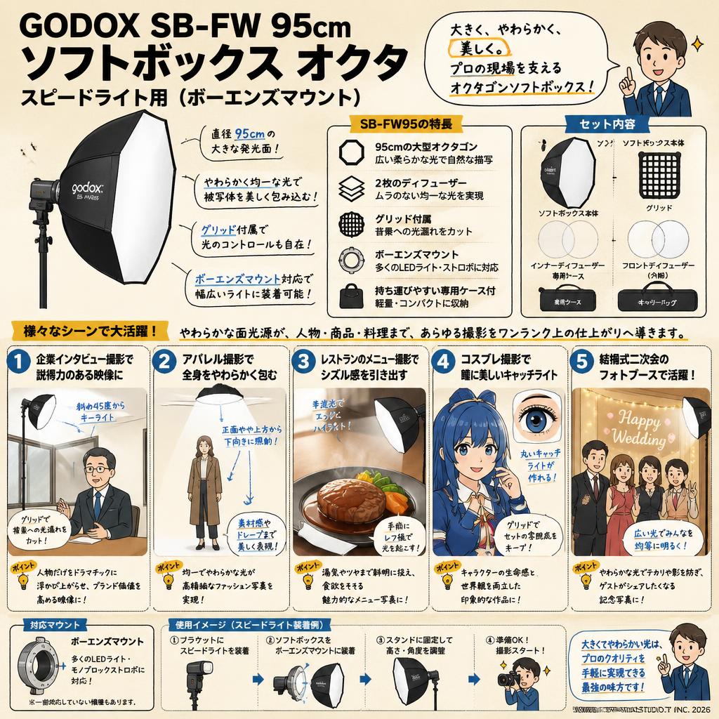 GODOX SB-FW 95cm ソフトボックス オクタ スピードライト用 (ボーエンズマウント) 用途