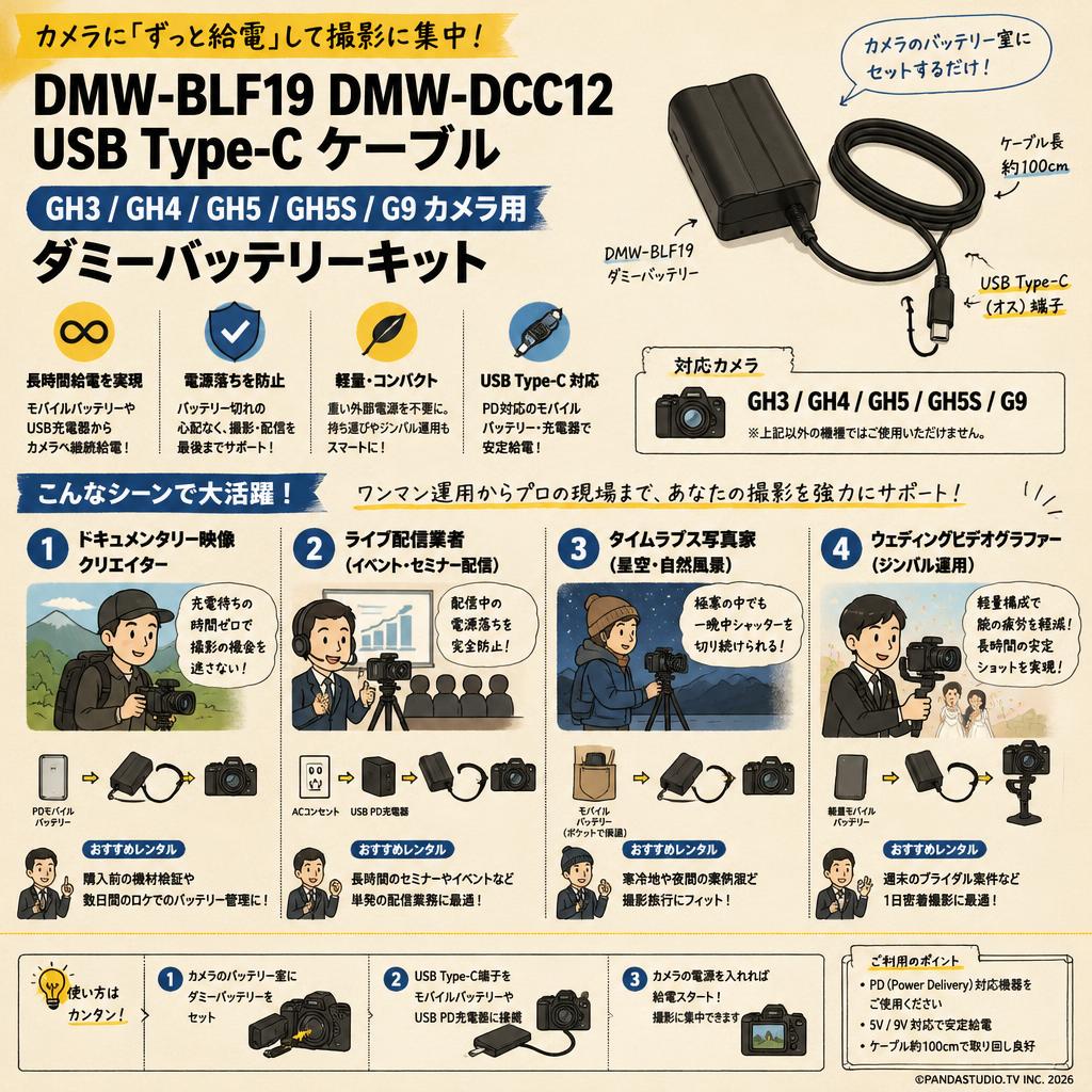 DMW-BLF19 DMW-DCC12 USBType-CケーブルGH3 GH4 GH5 GH5SG9カメラ用ダミーバッテリーキット おもな対象のお客様