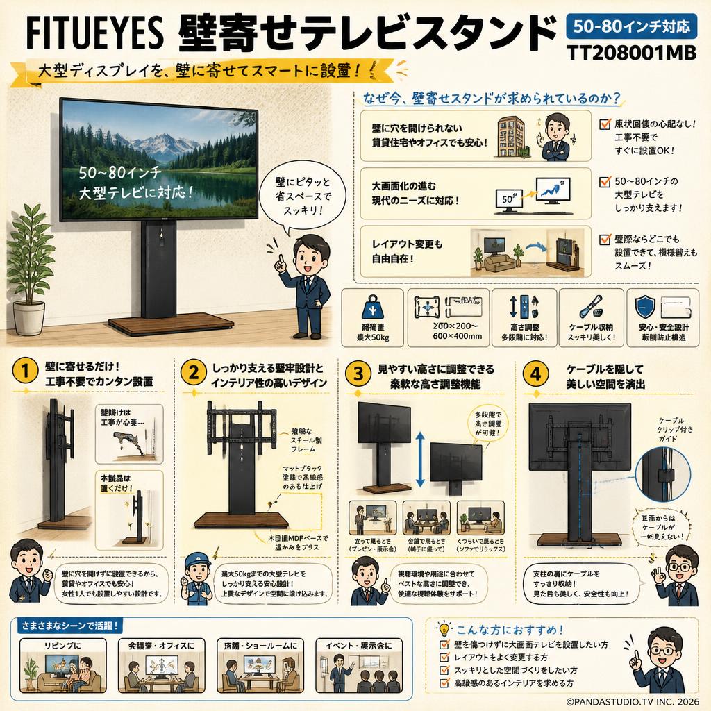 FITUEYES 壁寄せテレビスタンド（50-80インチ対応）TT208001MB 概要
