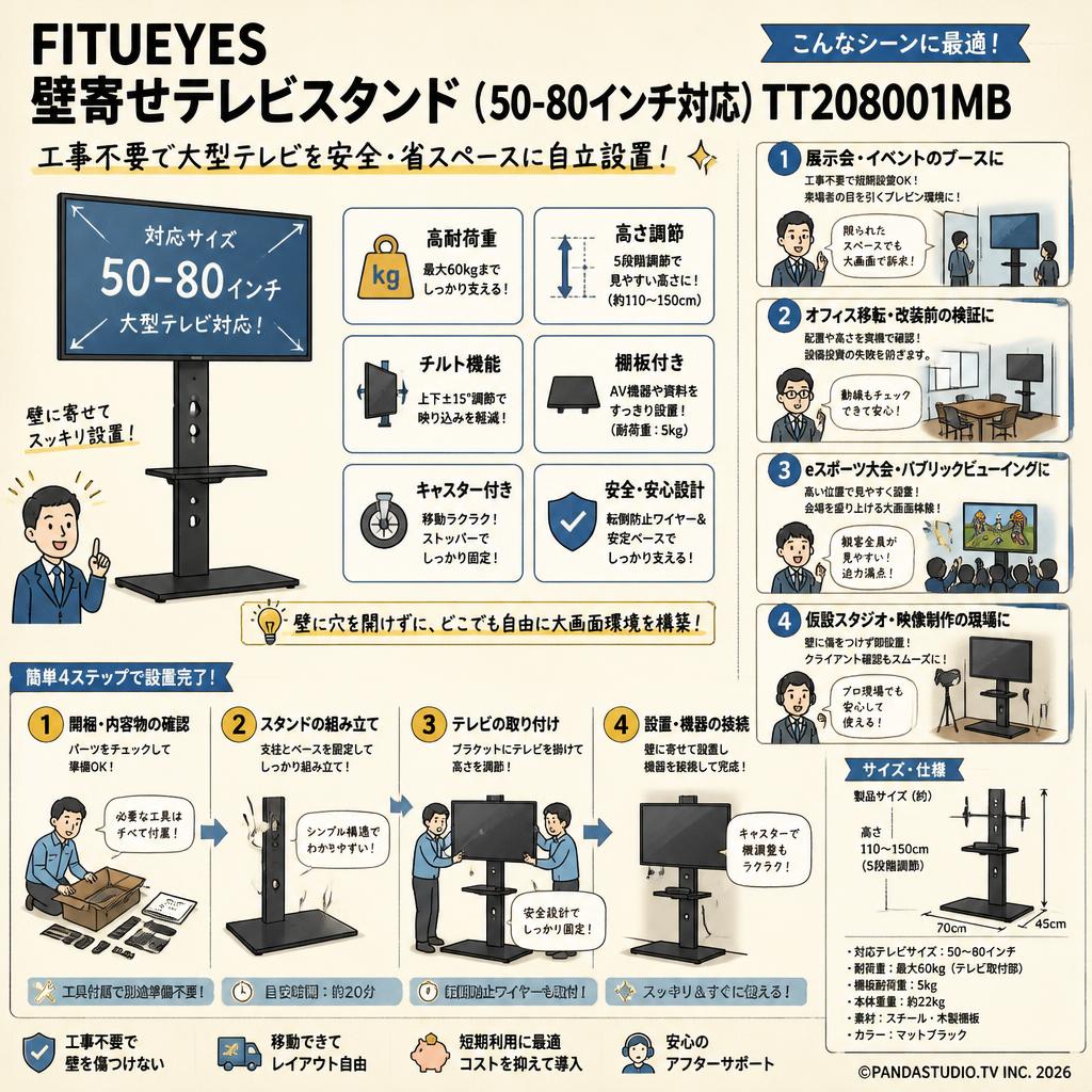 FITUEYES 壁寄せテレビスタンド（50-80インチ対応）TT208001MB おもな対象のお客様