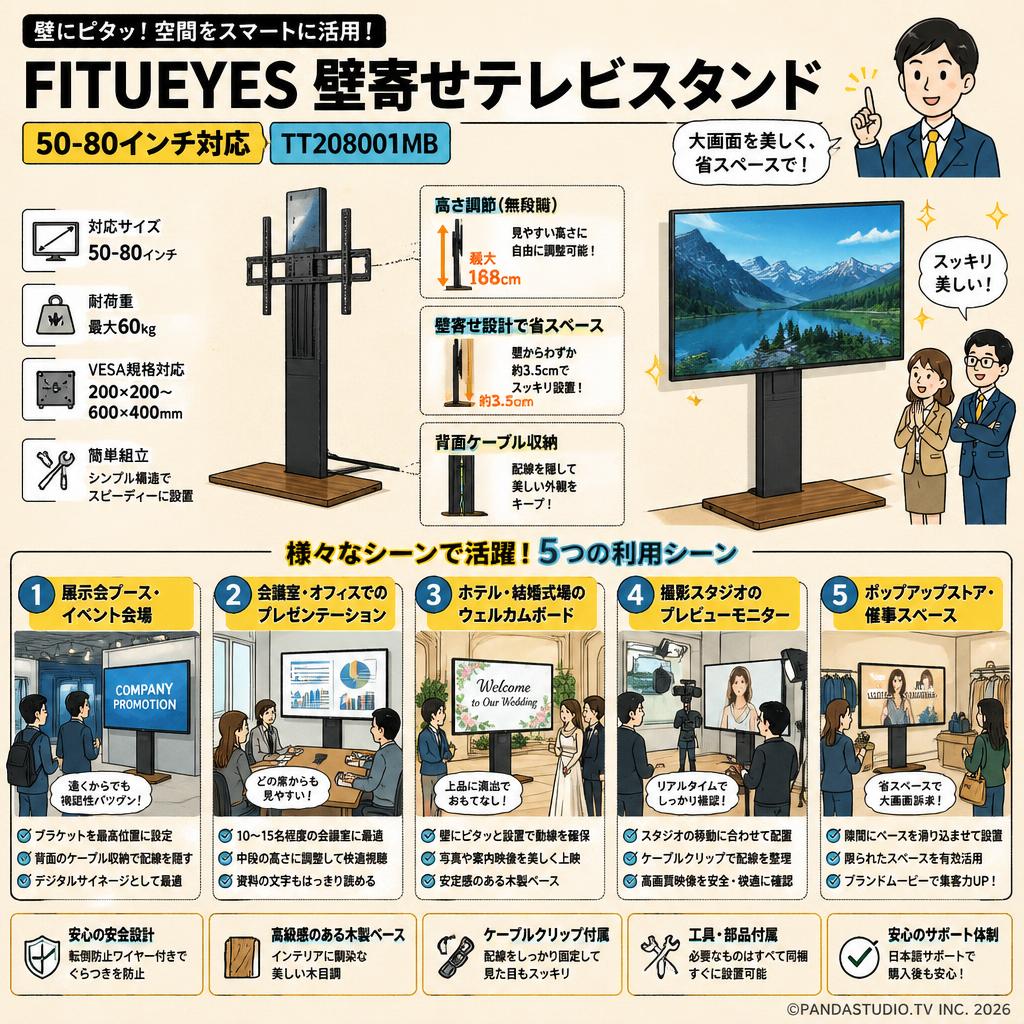 FITUEYES 壁寄せテレビスタンド（50-80インチ対応）TT208001MB 用途