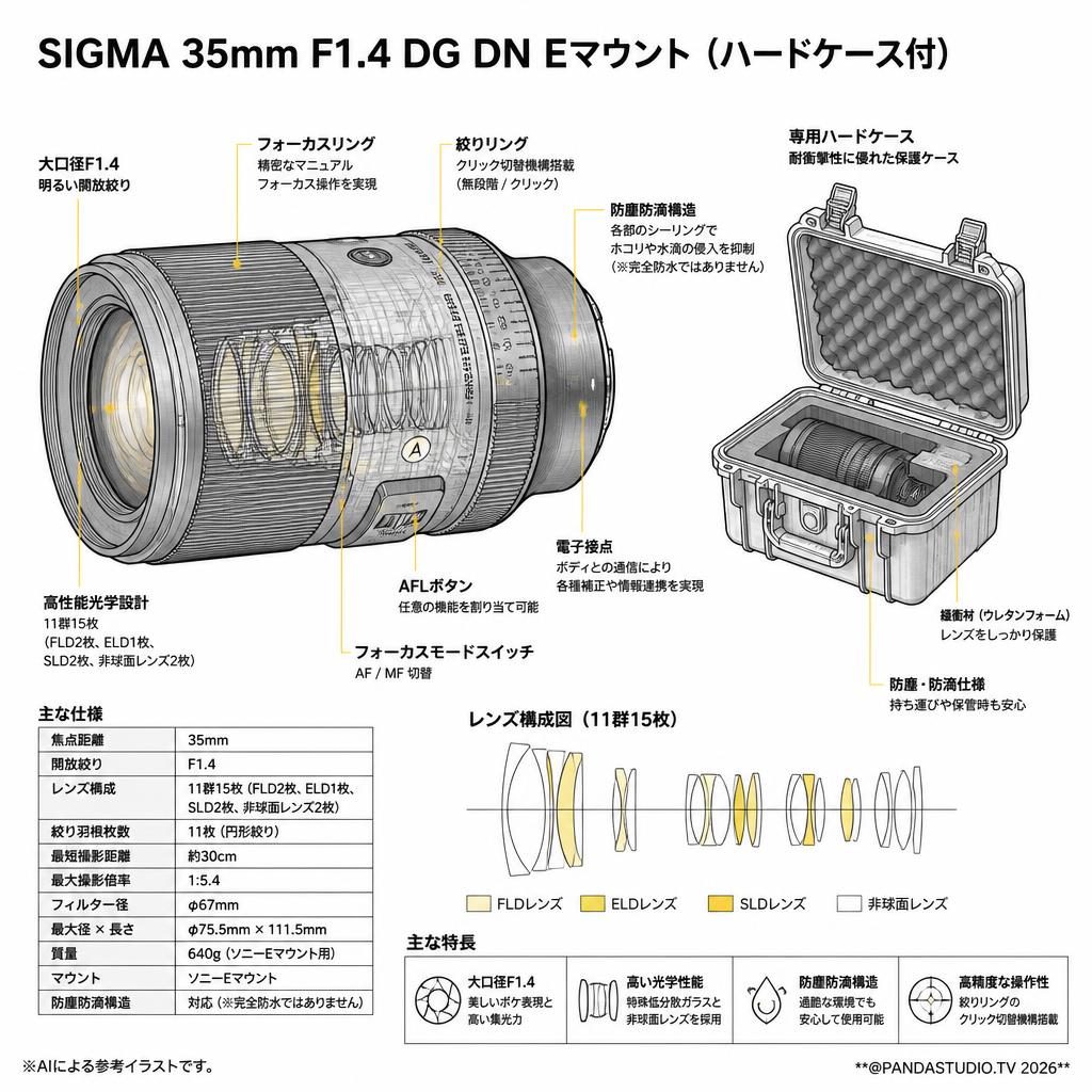 SIGMA 35mm F1.4 DG DN Eマウント（ハードケ－ス付） スペック