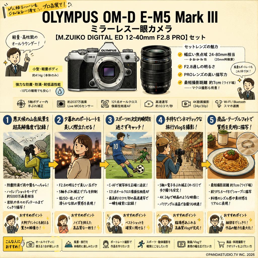 OLYMPUS OM-D E-M5 Mark III ミラーレス一眼カメラ 【M.ZUIKO DIGITAL ED 12-40mm F2.8 PRO】セット 用途