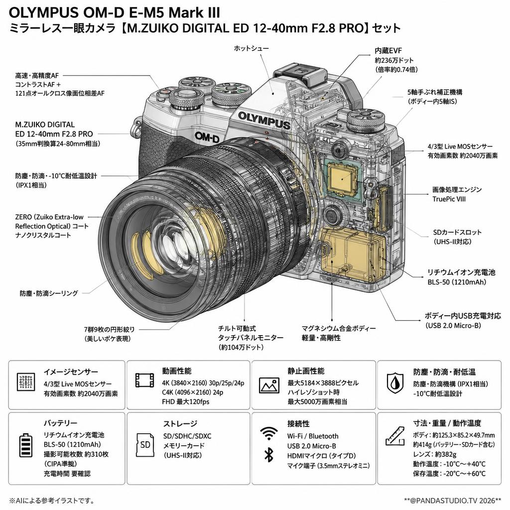 OLYMPUS OM-D E-M5 Mark III ミラーレス一眼カメラ 【M.ZUIKO DIGITAL ED 12-40mm F2.8 PRO】セット スペック