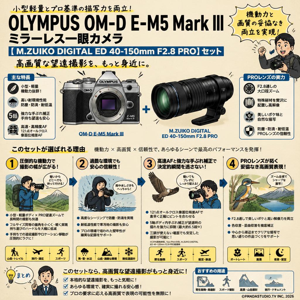 OLYMPUS OM-D E-M5 Mark III ミラーレス一眼カメラ 【 M.ZUIKO DIGITAL ED 40-150mm F2.8 PRO】セット 概要