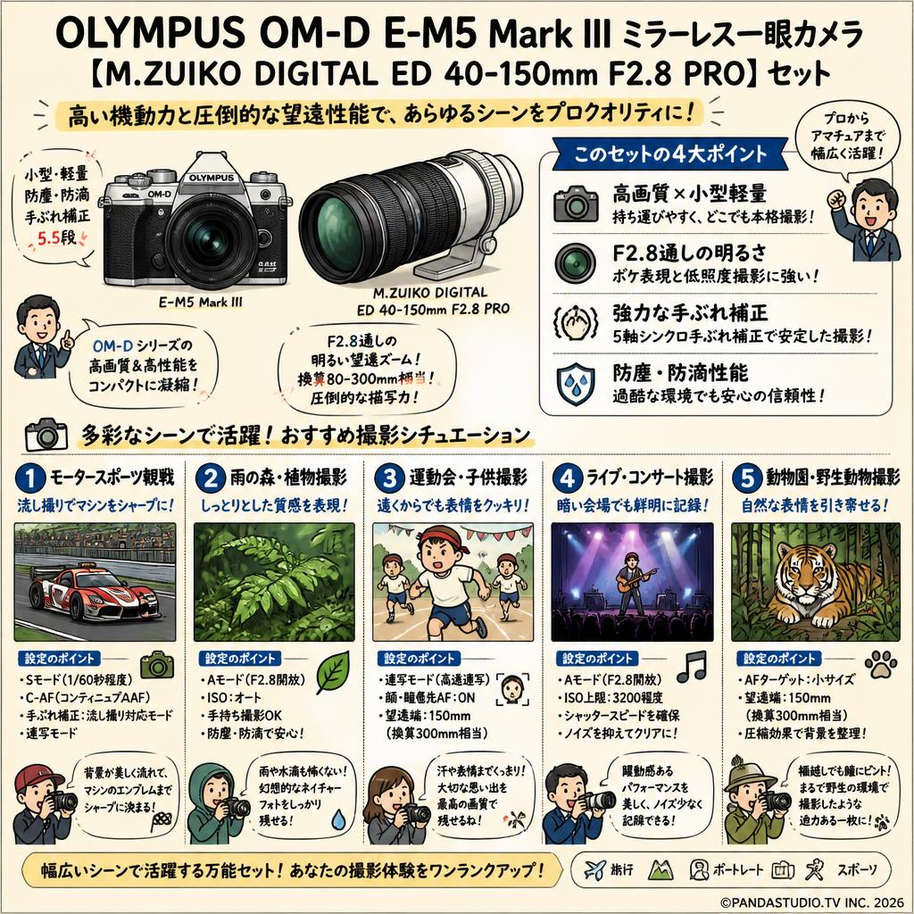 OLYMPUS OM-D E-M5 Mark III ミラーレス一眼カメラ 【 M.ZUIKO DIGITAL ED 40-150mm F2.8 PRO】セット 用途