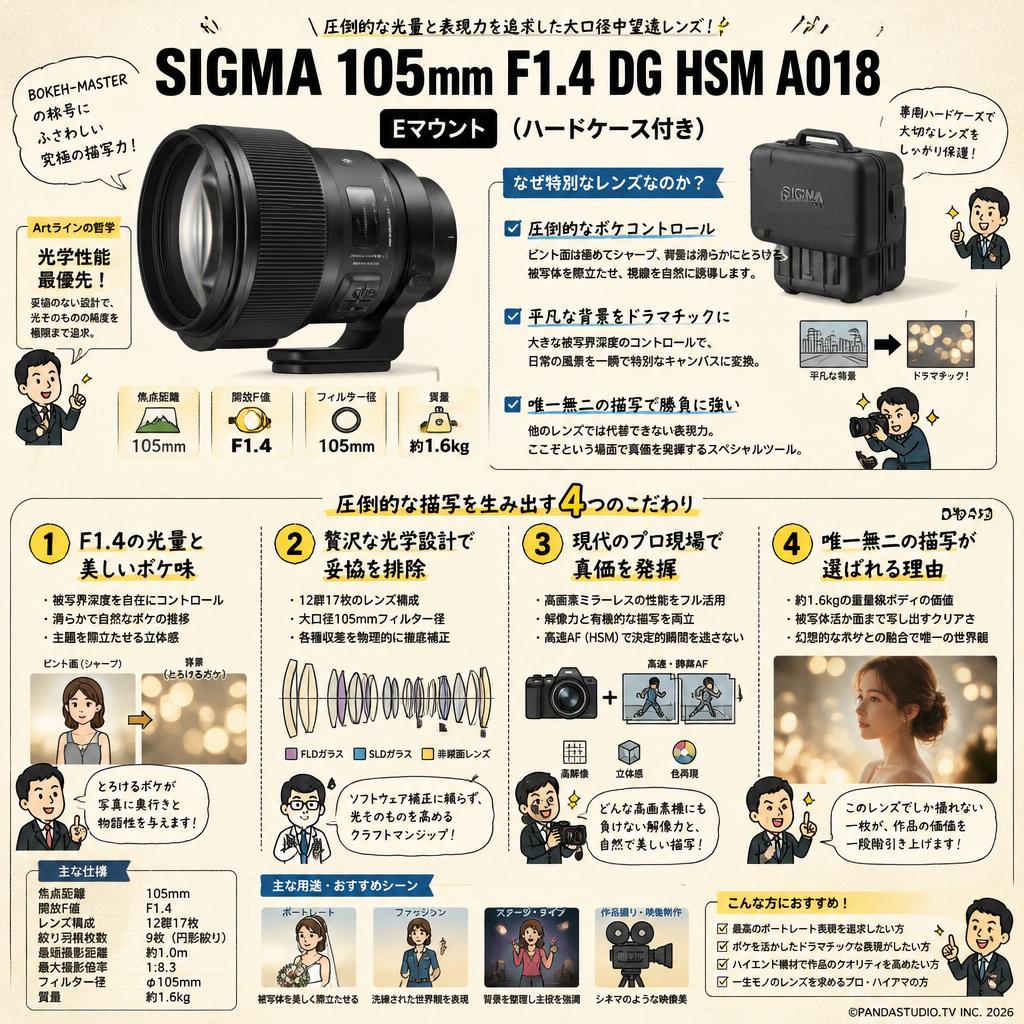 SIGMA 105mm F1.4 DG HSM A018  Eマウント  (ハードケース付き) 概要