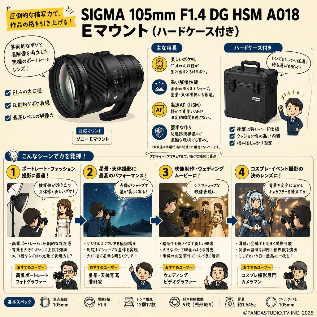 SIGMA 105mm F1.4 DG HSM A018  Eマウント  (ハードケース付き) おもな対象のお客様