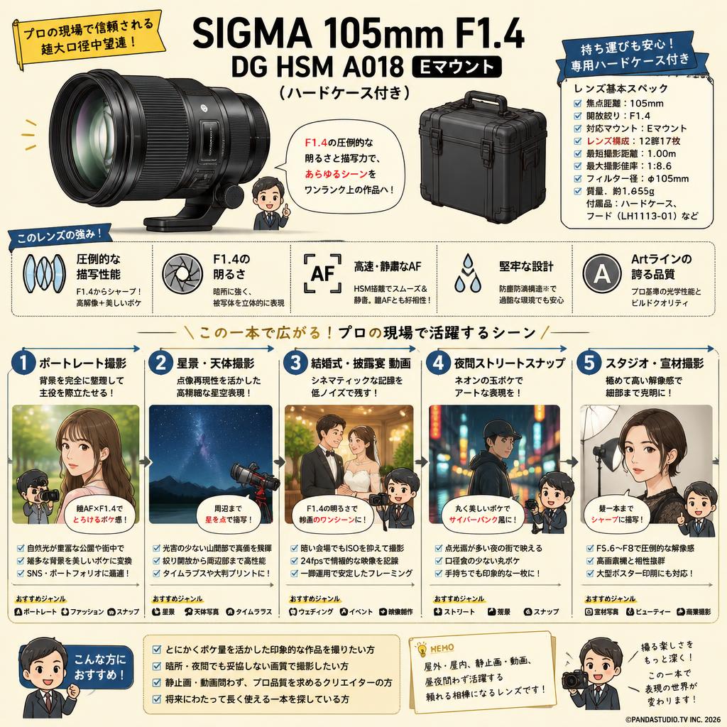 SIGMA 105mm F1.4 DG HSM A018  Eマウント  (ハードケース付き) 用途