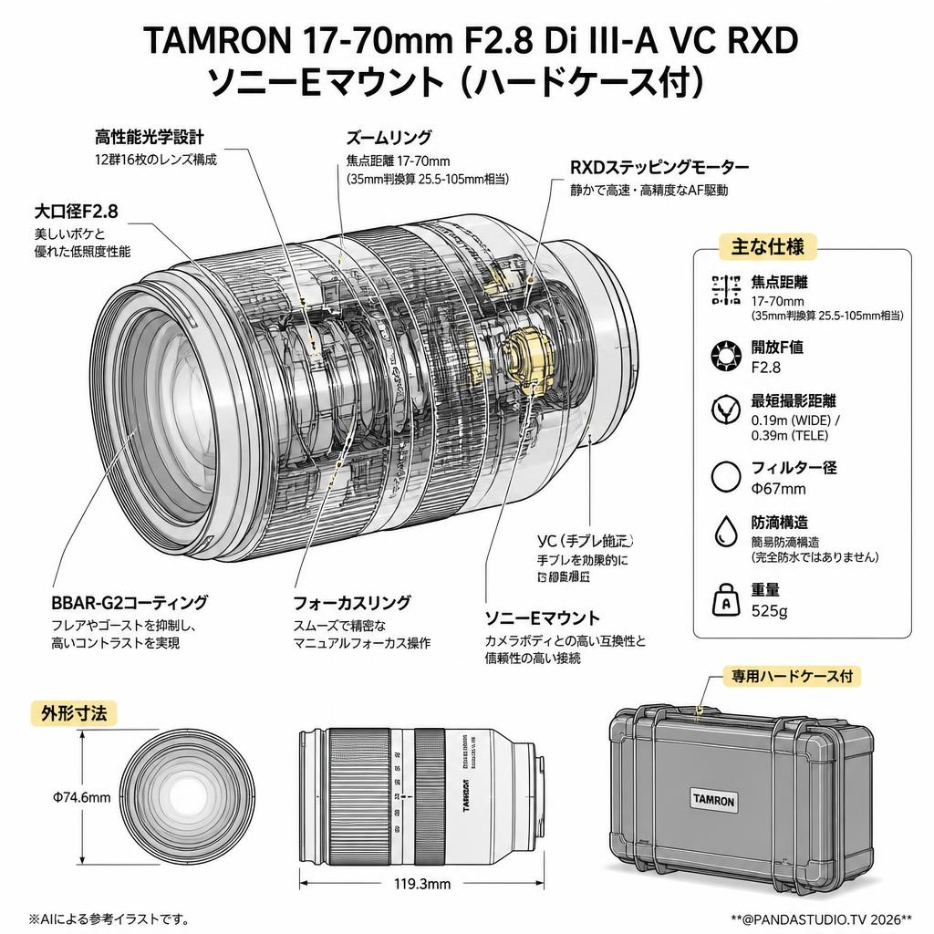 TAMRON 17-70mm F2.8 Di III-A VC RXD ソニーEマウント (ハードケ－ス付) スペック