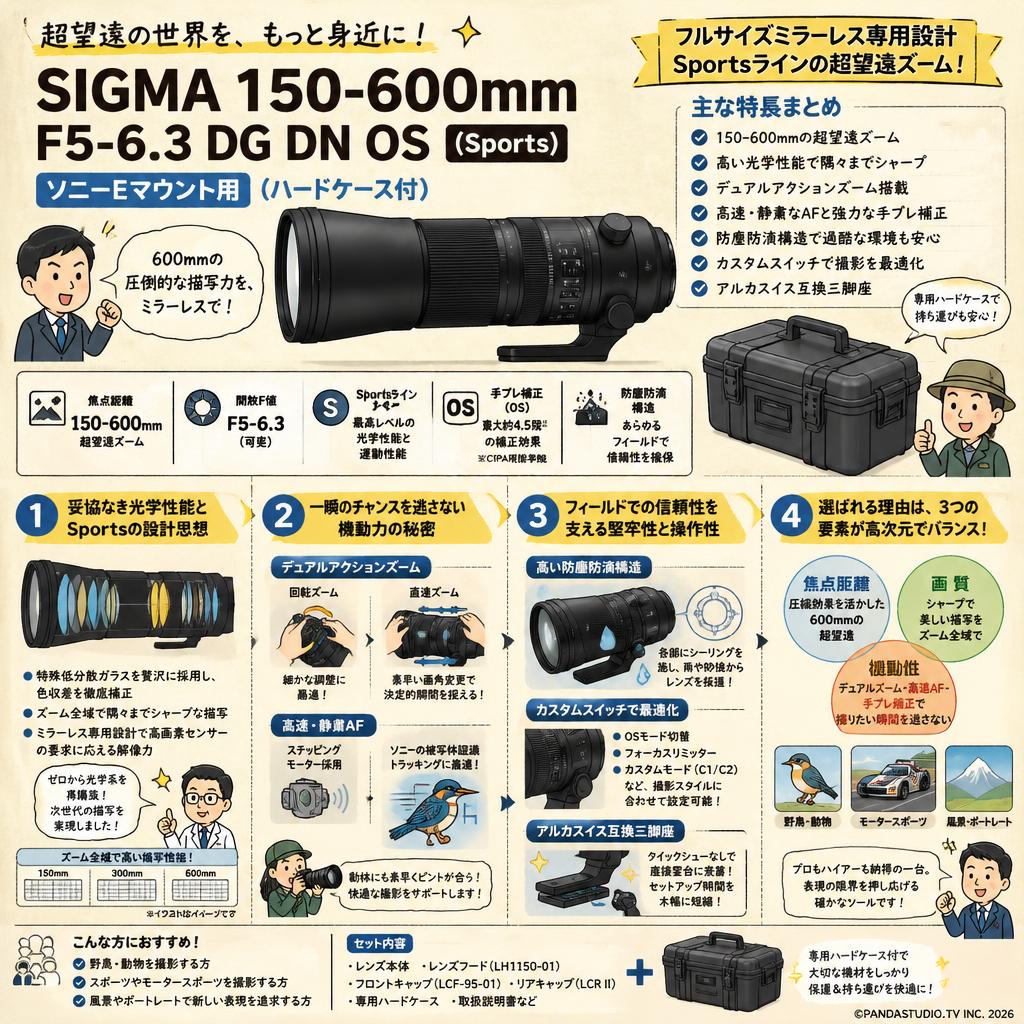SIGMA 150-600mm F5-6.3 DG DN OS( Sports ソニーEマウント用)(ハードケ－ス付) 概要
