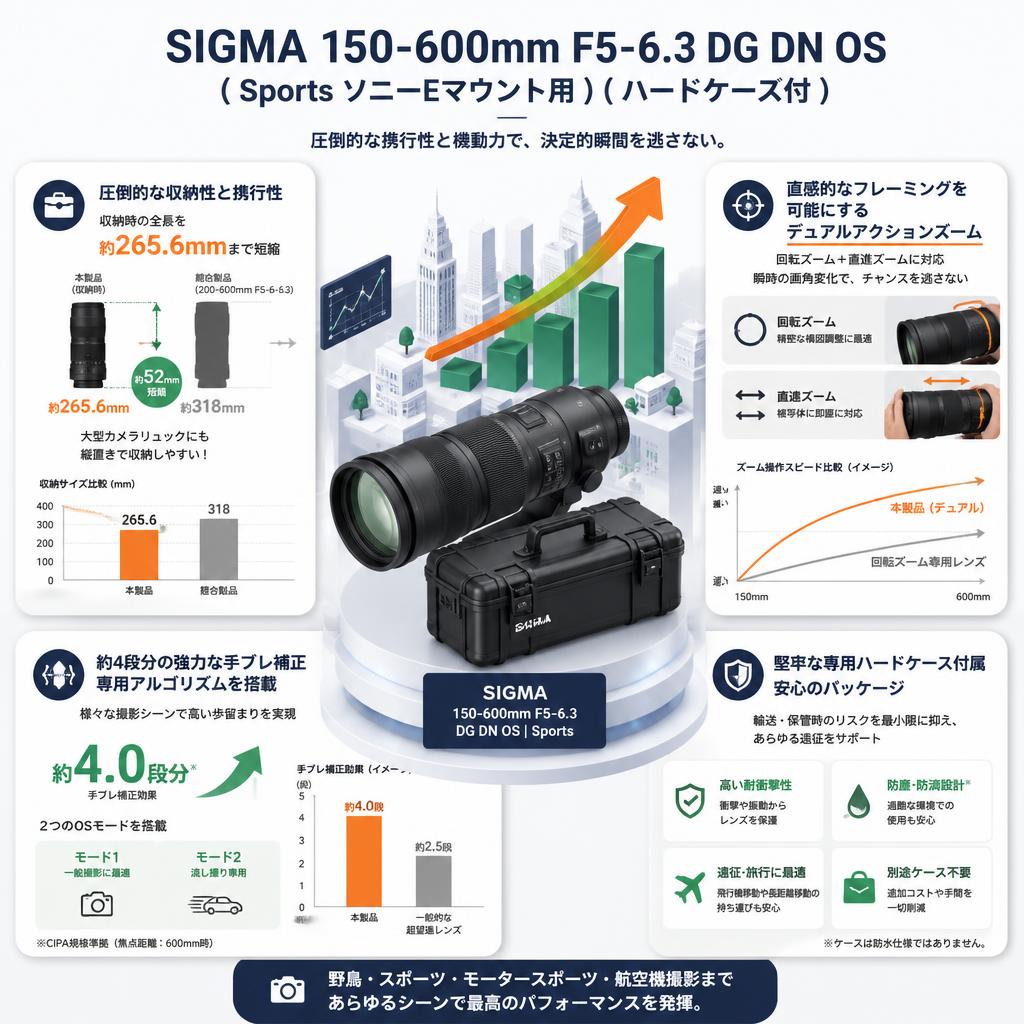 SIGMA 150-600mm F5-6.3 DG DN OS( Sports ソニーEマウント用)(ハードケ－ス付) セールスポイント