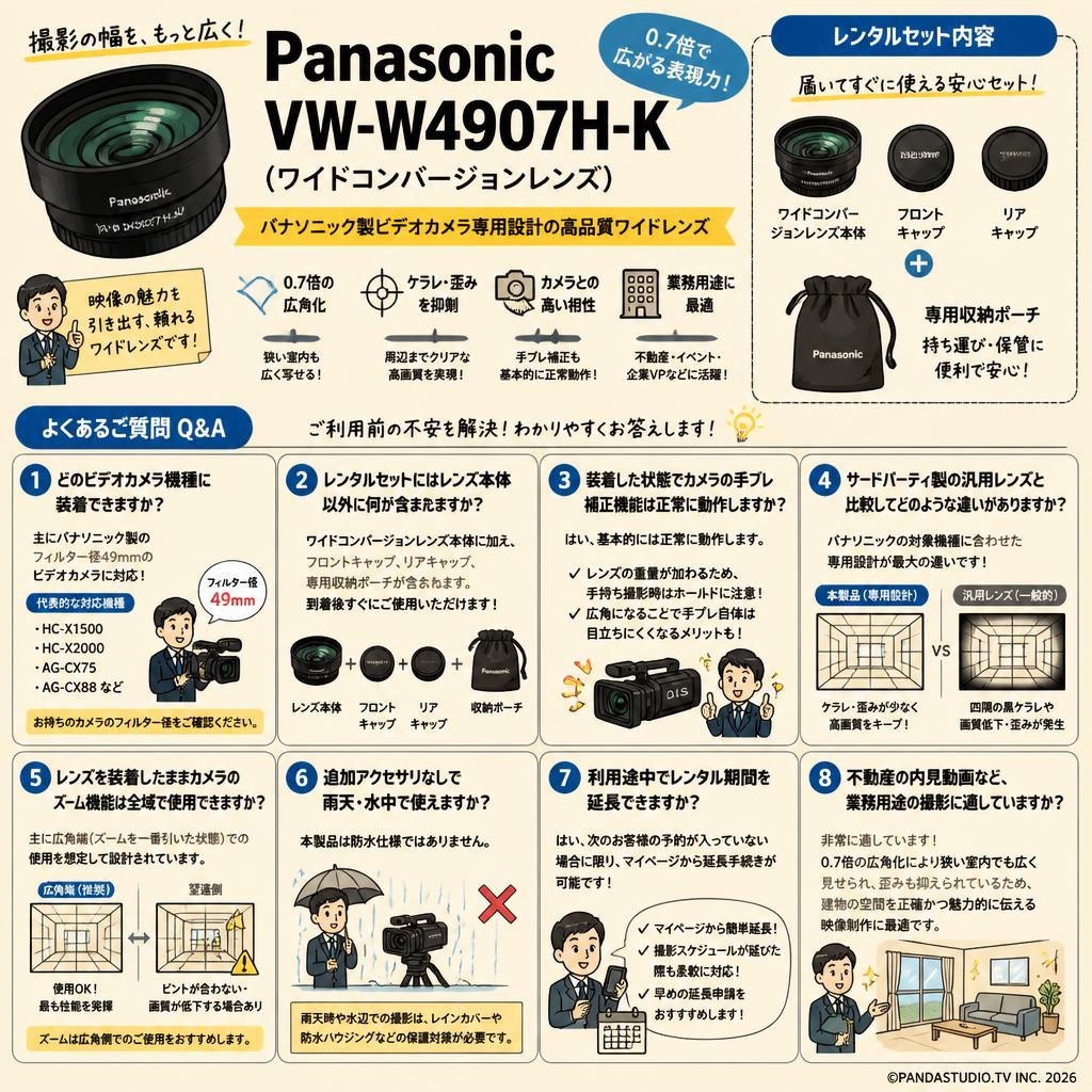 Panasonic VW-W4907H-K (ワイドコンバージョンレンズ) FAQ（よくある質問と答え）