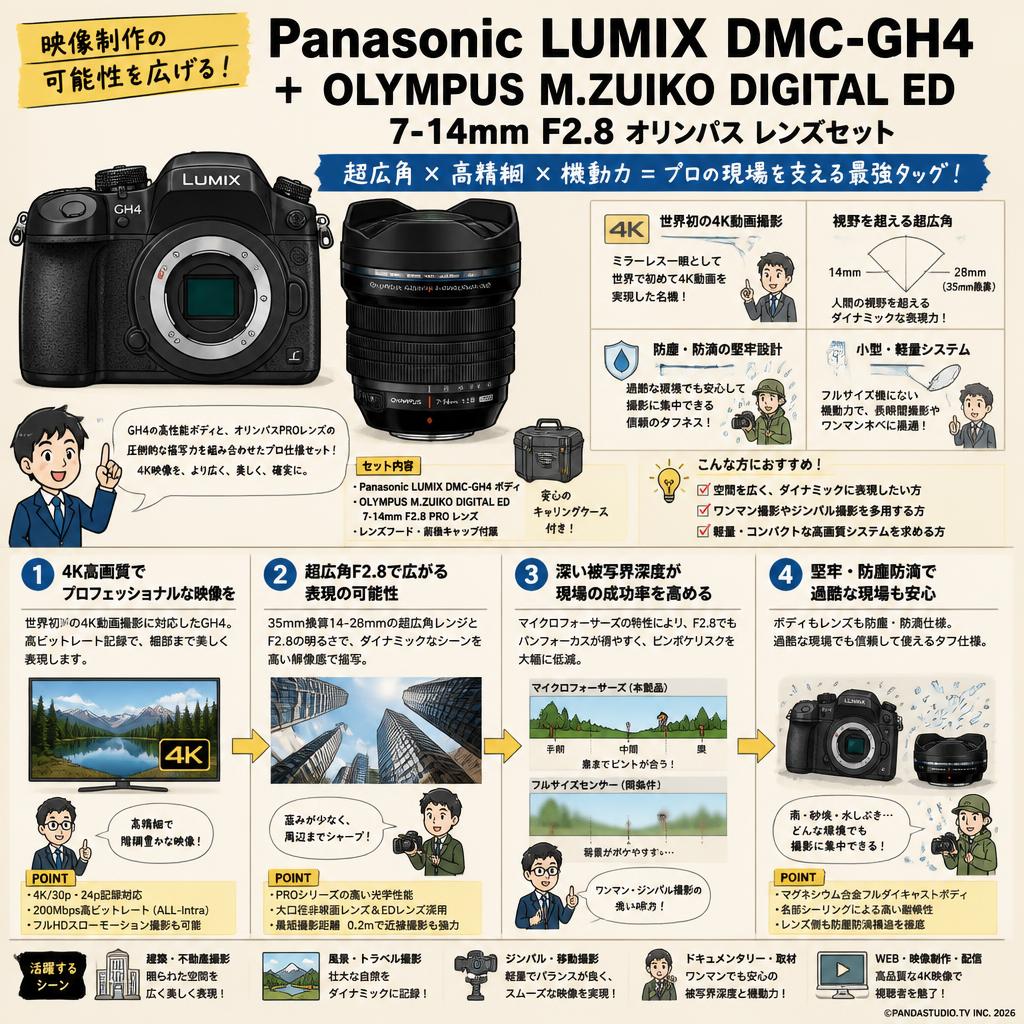 Panasonic LUMIX DMC-GH4  ＋ OLYMPUS M.ZUIKO DIGITAL ED 7-14mm F2.8 オリンパス レンズセット 概要