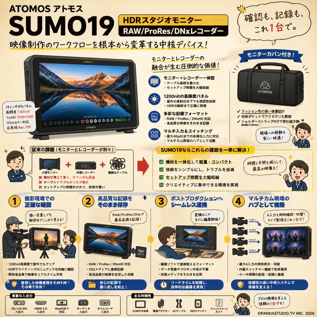 ATOMOS アトモス SUMO19 HDRスタジオモニター RAW/ProRes/DNxレコーダー(モニターカバン付き) 概要