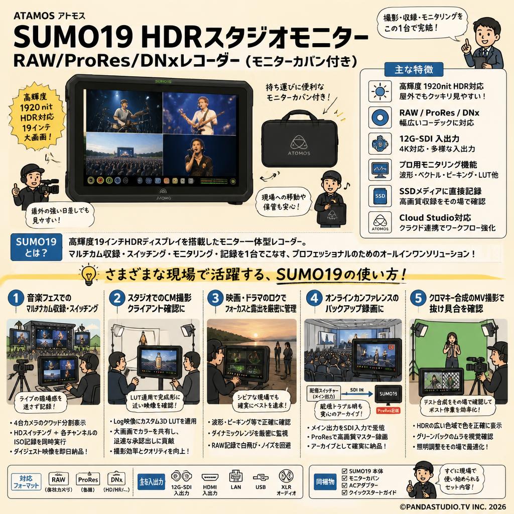 ATOMOS アトモス SUMO19 HDRスタジオモニター RAW/ProRes/DNxレコーダー(モニターカバン付き) 用途