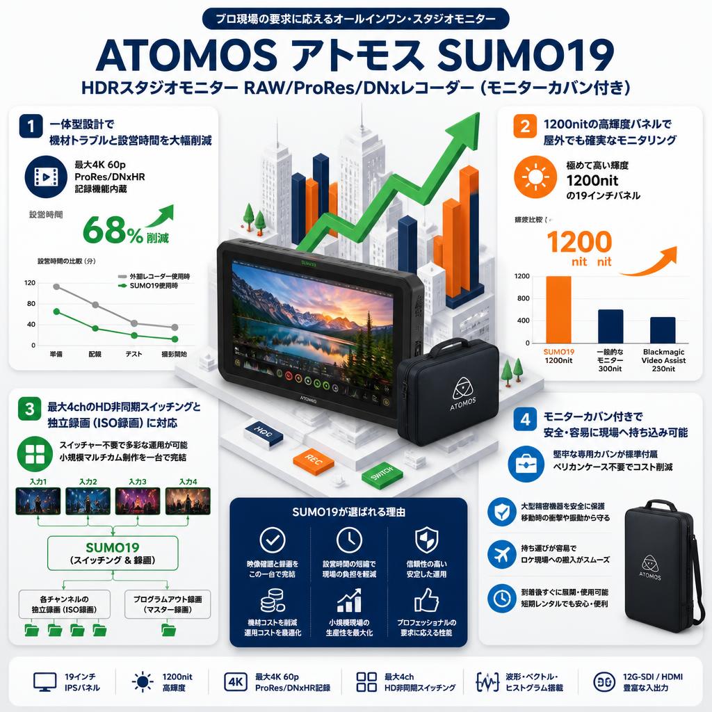 ATOMOS アトモス SUMO19 HDRスタジオモニター RAW/ProRes/DNxレコーダー(モニターカバン付き) セールスポイント