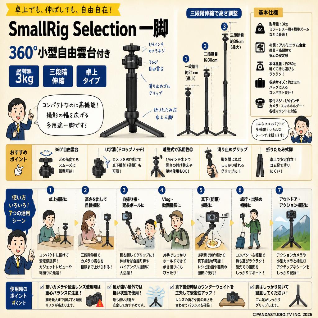 SmallRig Selection 一脚 360°小型自由雲台付き 耐荷重3kg 三段階伸縮 卓上 FAQ（よくある質問と答え）