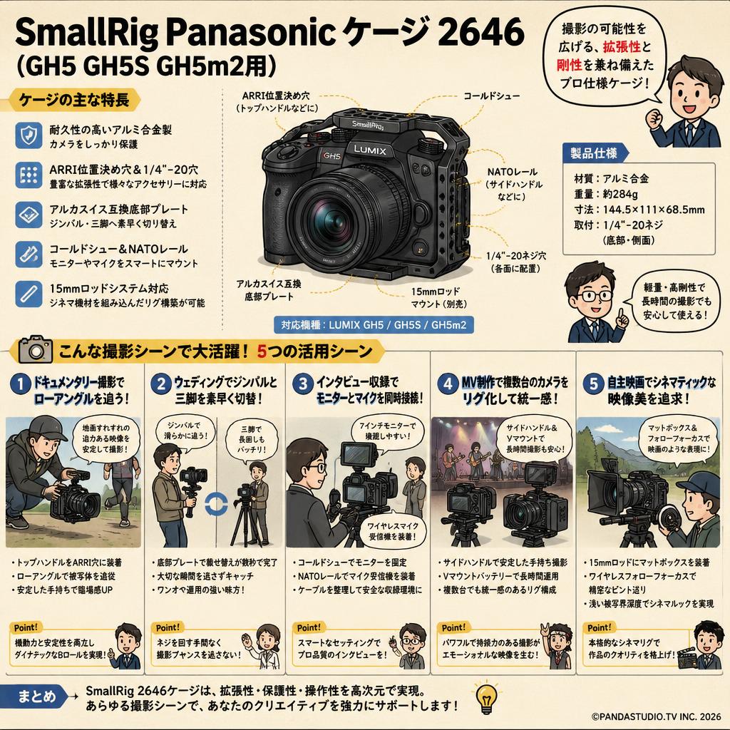SmallRig Panasonic ケージ 2646 (GH5 GH5S GH5m2用) 用途