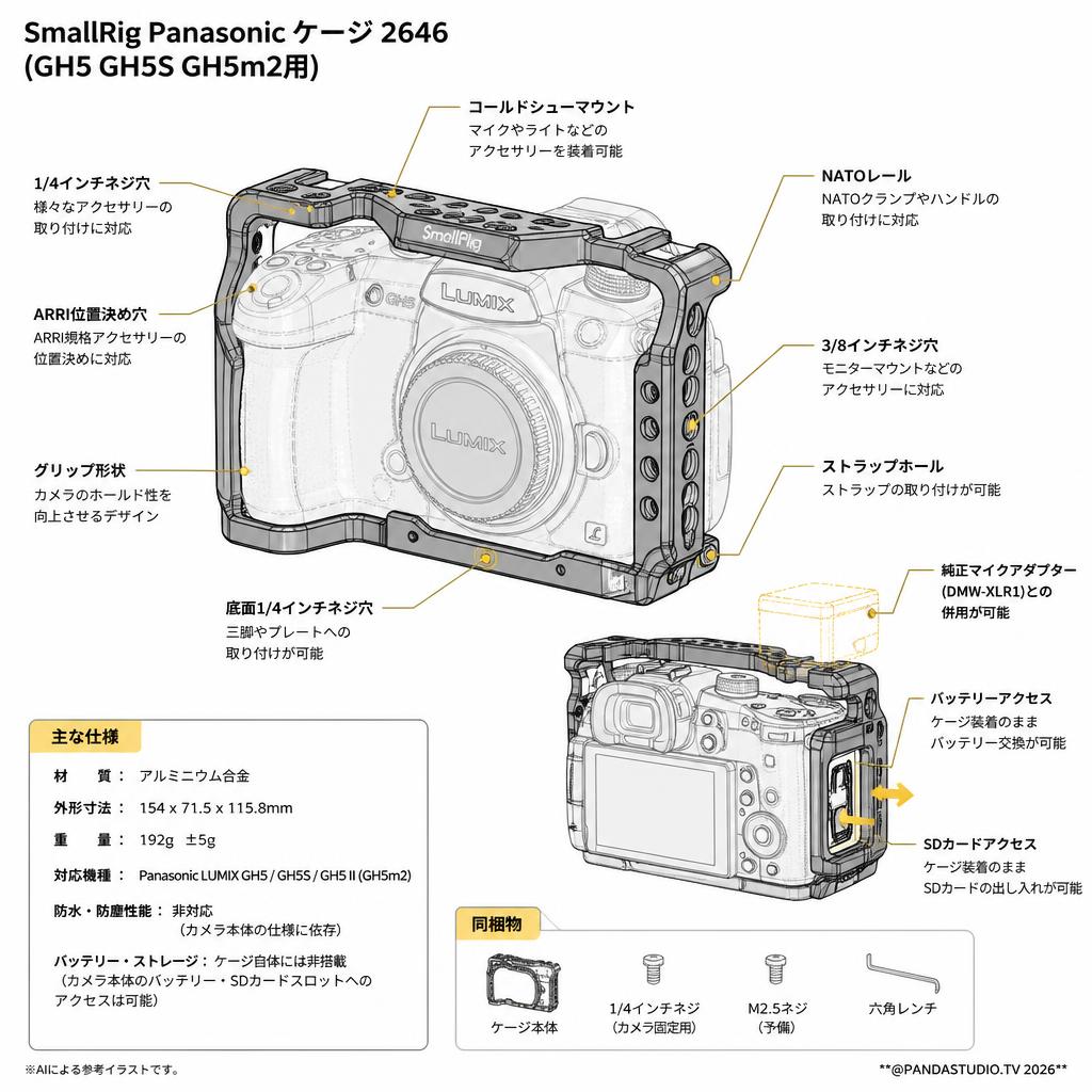 SmallRig Panasonic ケージ 2646 (GH5 GH5S GH5m2用) スペック