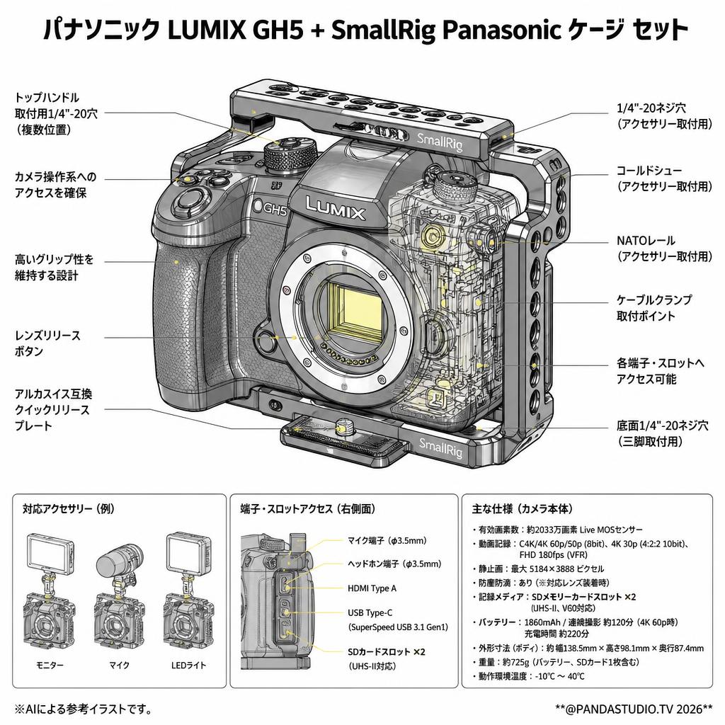 Panasonic LUMIX GH5 +SmallRig Panasonic ケージ  セット スペック