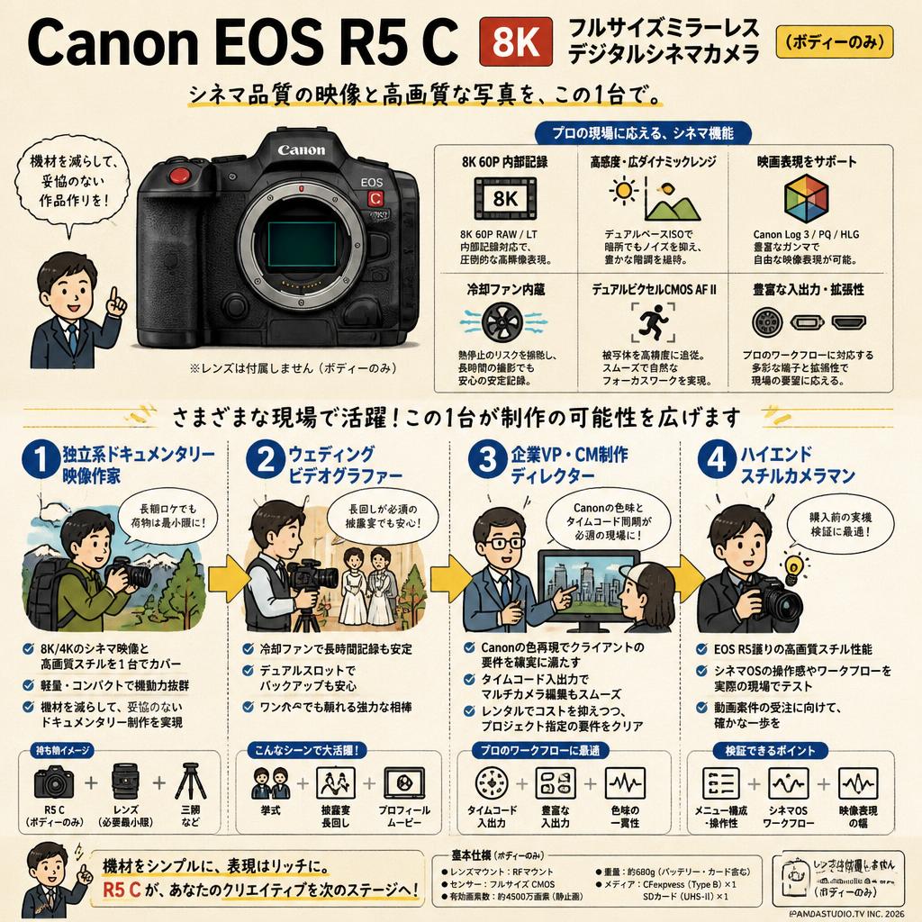 Canon EOS R5 C 8k フルサイズミラーレス デジタルシネマカメラ　(ボデイーのみ） おもな対象のお客様