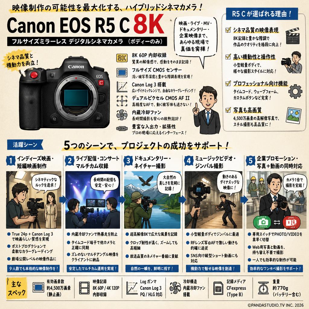 Canon EOS R5 C 8k フルサイズミラーレス デジタルシネマカメラ　(ボデイーのみ） 用途
