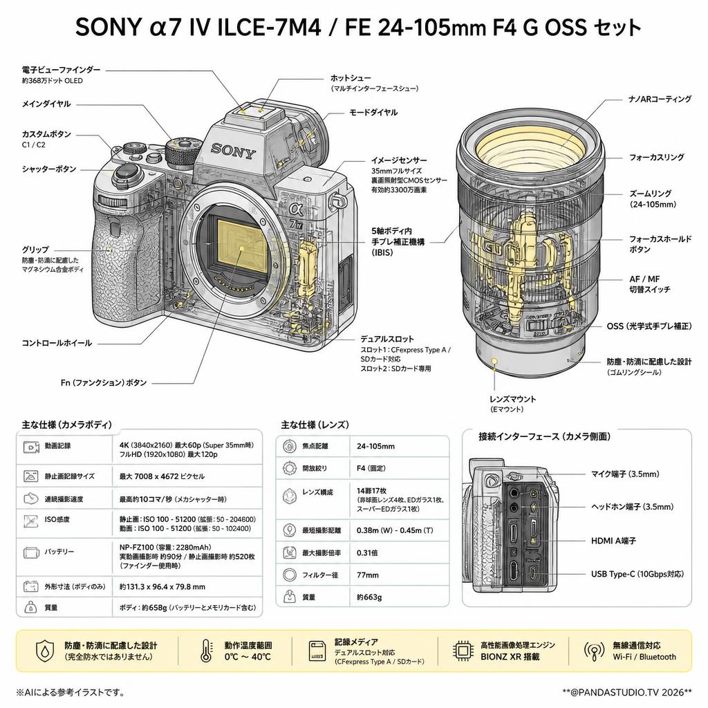SONY α7 IV ILCE-7M4 / FE 24-105mm F4 G OSS セット スペック