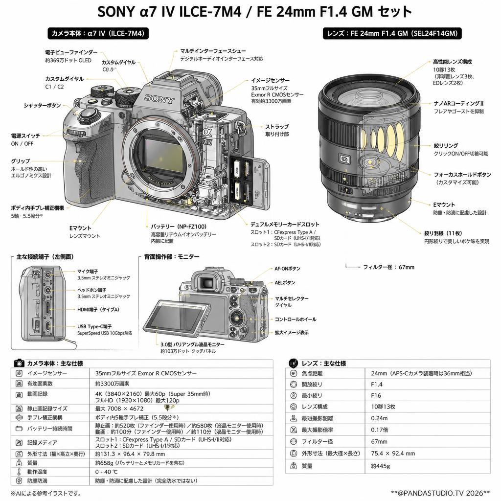 SONY α7 IV ILCE-7M4 / FE 24mm F1.4 GM セット スペック