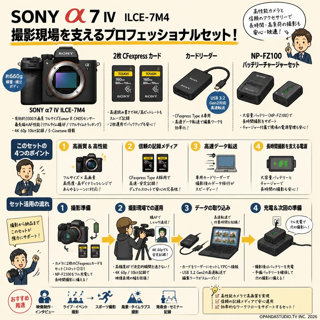 SONY α7 IV ILCE-7M4 / 2枚CFexpress カード / カードリーダー / NP-FZ100バッテリーチャージャーセット 用途