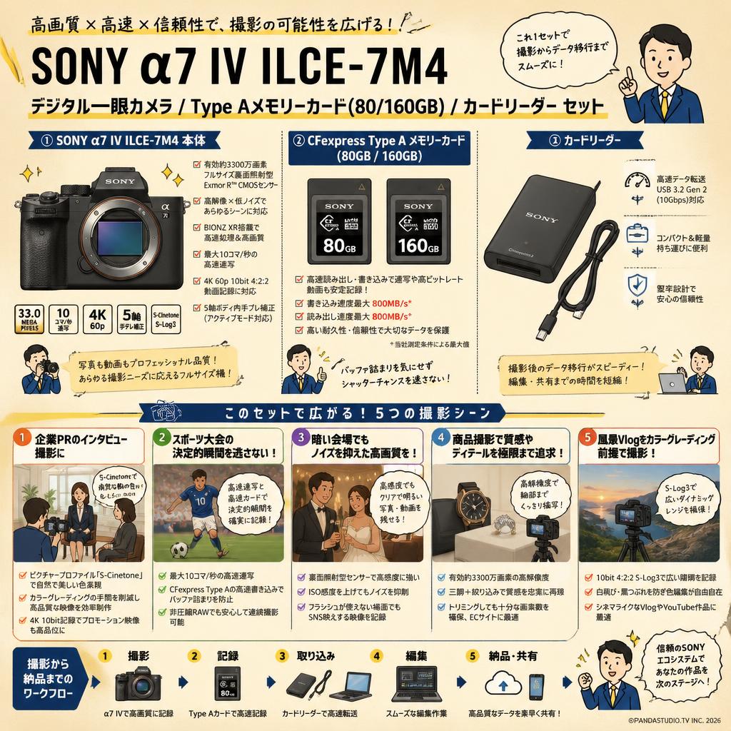 SONY α7 IV ILCE-7M4 デジタル一眼カメラ / Type Aメモリーカード(80/160GB) / カードリーダー セット 用途