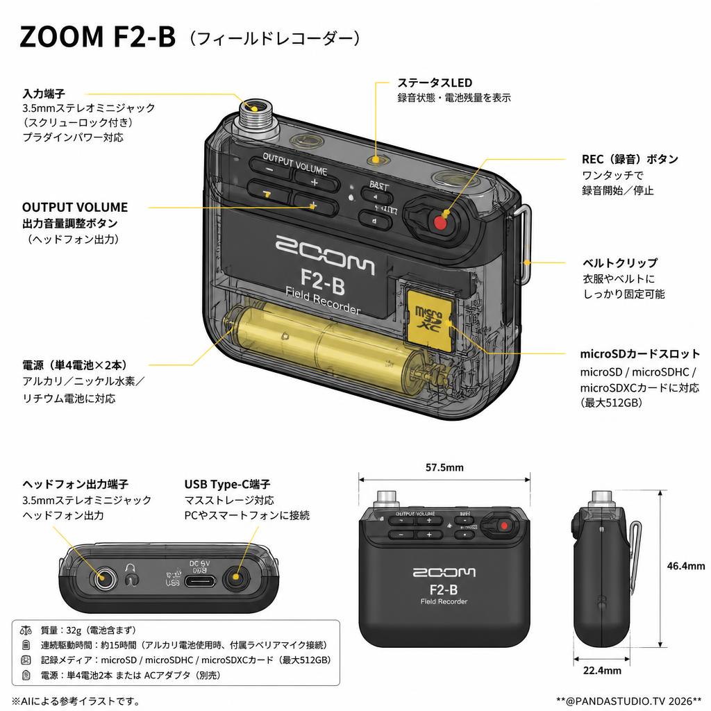 ZOOM F2-B ( フィールドレコーダー) スペック