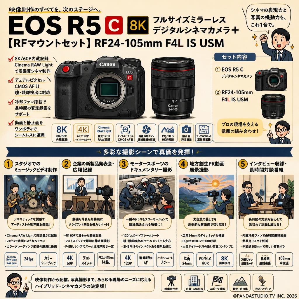 EOS R5 C 8k フルサイズミラーレス デジタルシネマカメラ+ 【RFマウントセット】RF24-105mm F4L IS USM 用途