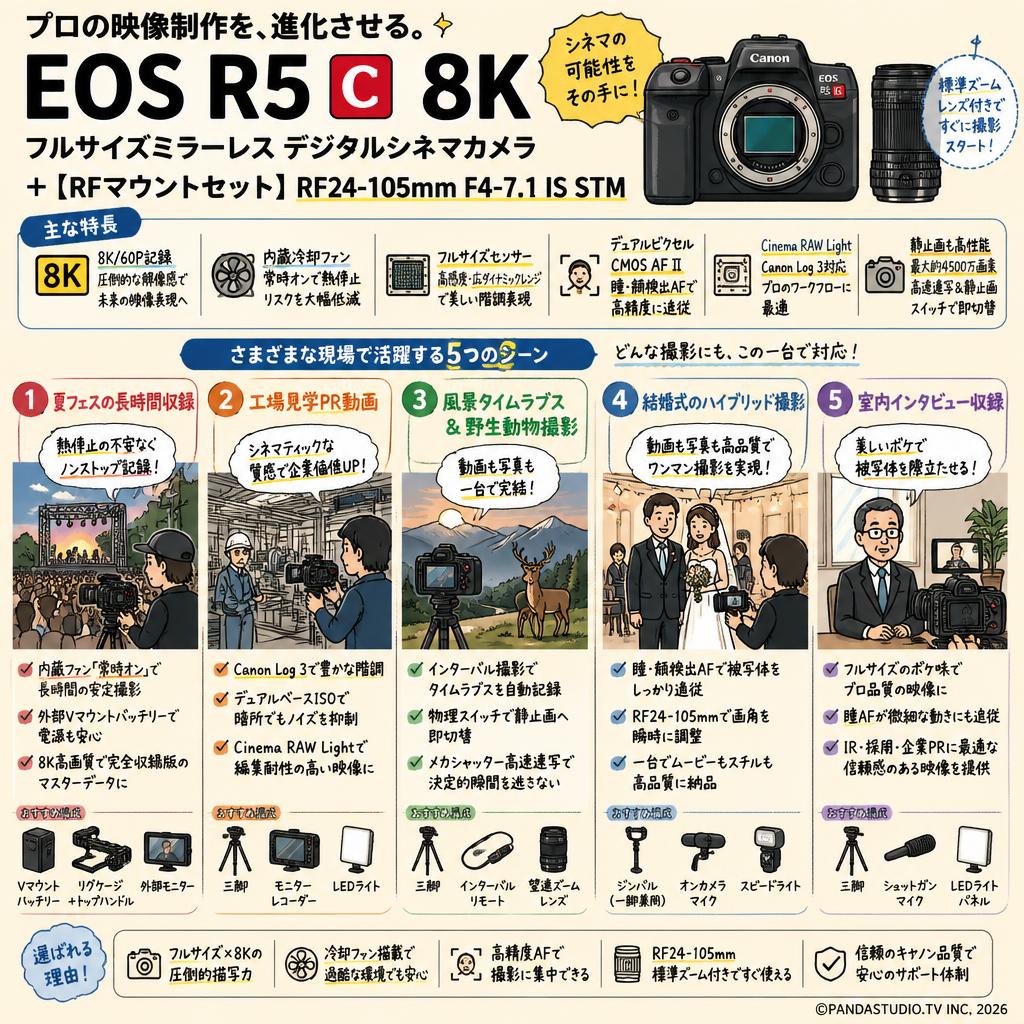 EOS R5 C 8k フルサイズミラーレス デジタルシネマカメラ+【RFマウントセット】RF24-105mm F4-7.1 IS STM 用途