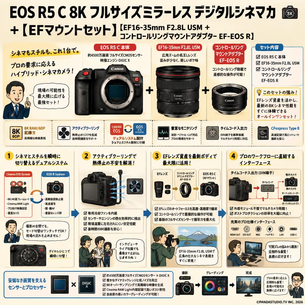 EOS R5 C 8k フルサイズミラーレス デジタルシネマカ＋【EFマウントセット】【EF16-35mm F2.8L USM ＋コントロールリングマウントアダプター EF-EOS R】 概要