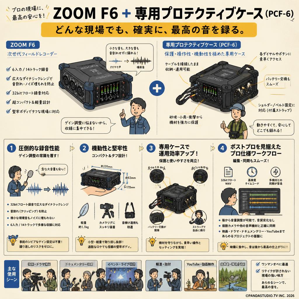 ZOOM F6  + 専用プロテクティブケース ( PCF-6 ) 概要