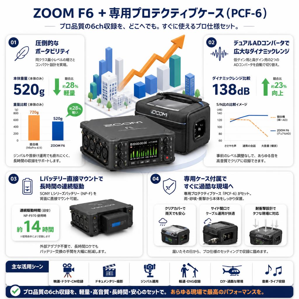 ZOOM F6  + 専用プロテクティブケース ( PCF-6 ) セールスポイント