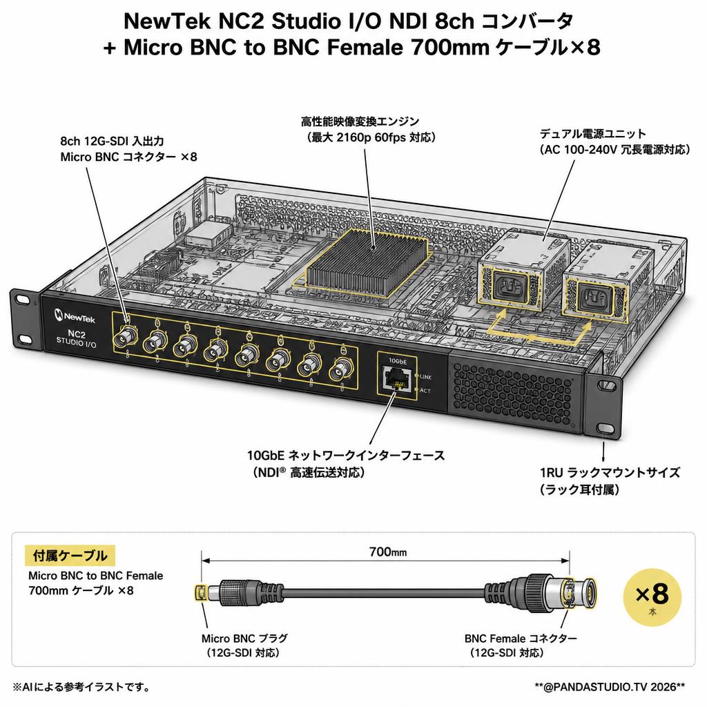NewTek NC2 Studio I/O NDI 8ch コンバータ+Micro BNC to BNC Female 700mm ケーブル×８ スペック