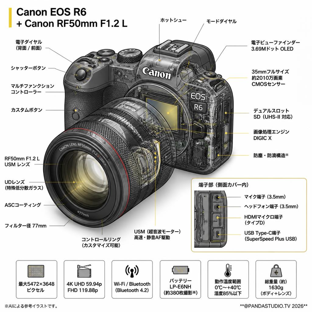 Canon EOS R6 +Canon RF50mm F1.2 L スペック