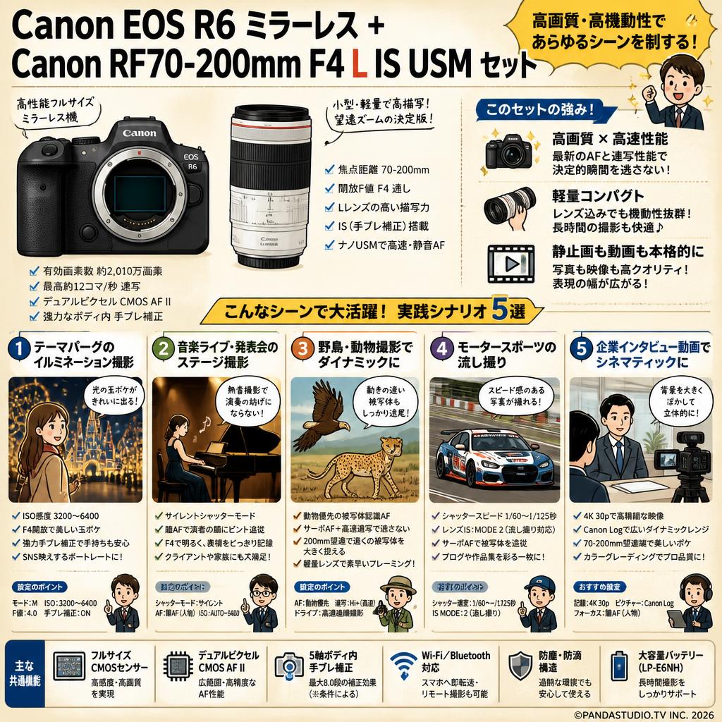 Canon EOS R6 ミラーレス+Canon RF70-200mm F4 L IS USM（キヤノンRFマウント) セット 用途