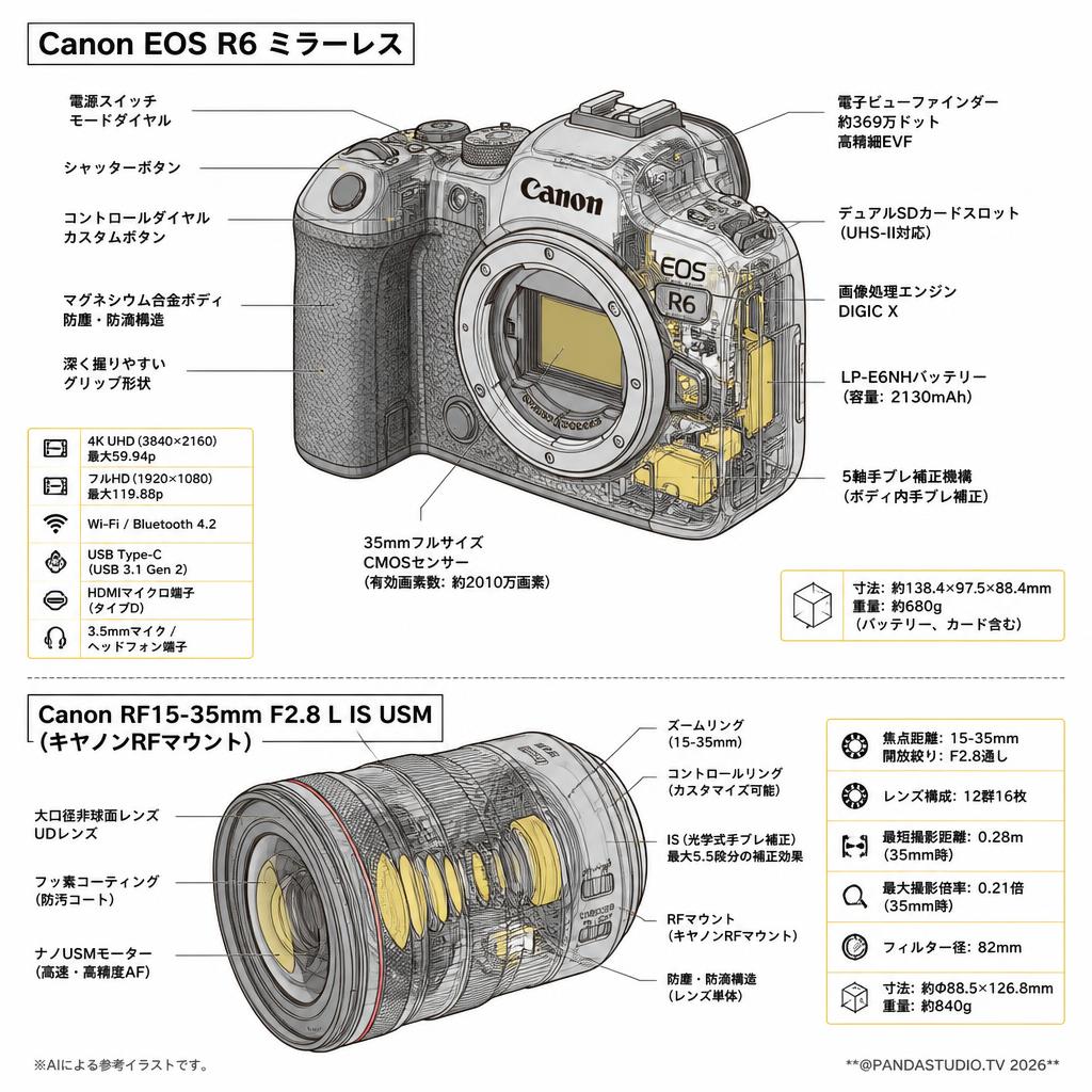 Canon EOS R6 ミラーレス+Canon RF15-35mm F2.8 L IS USM (キヤノンRFマウント)　セット スペック