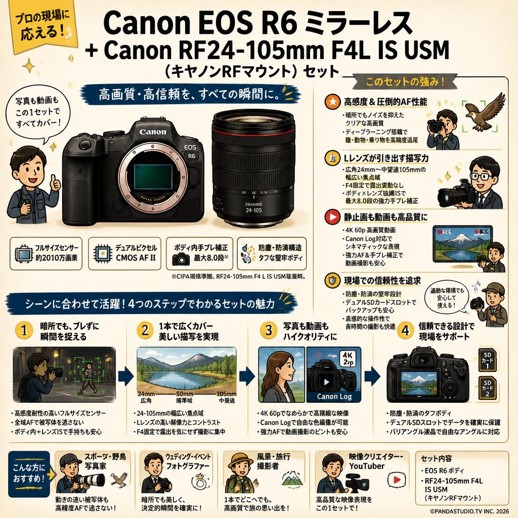 Canon EOS R6 ミラーレス+Canon RF24-105mm F4Ｌ IS USM( キヤノンRFマウント) セット 概要