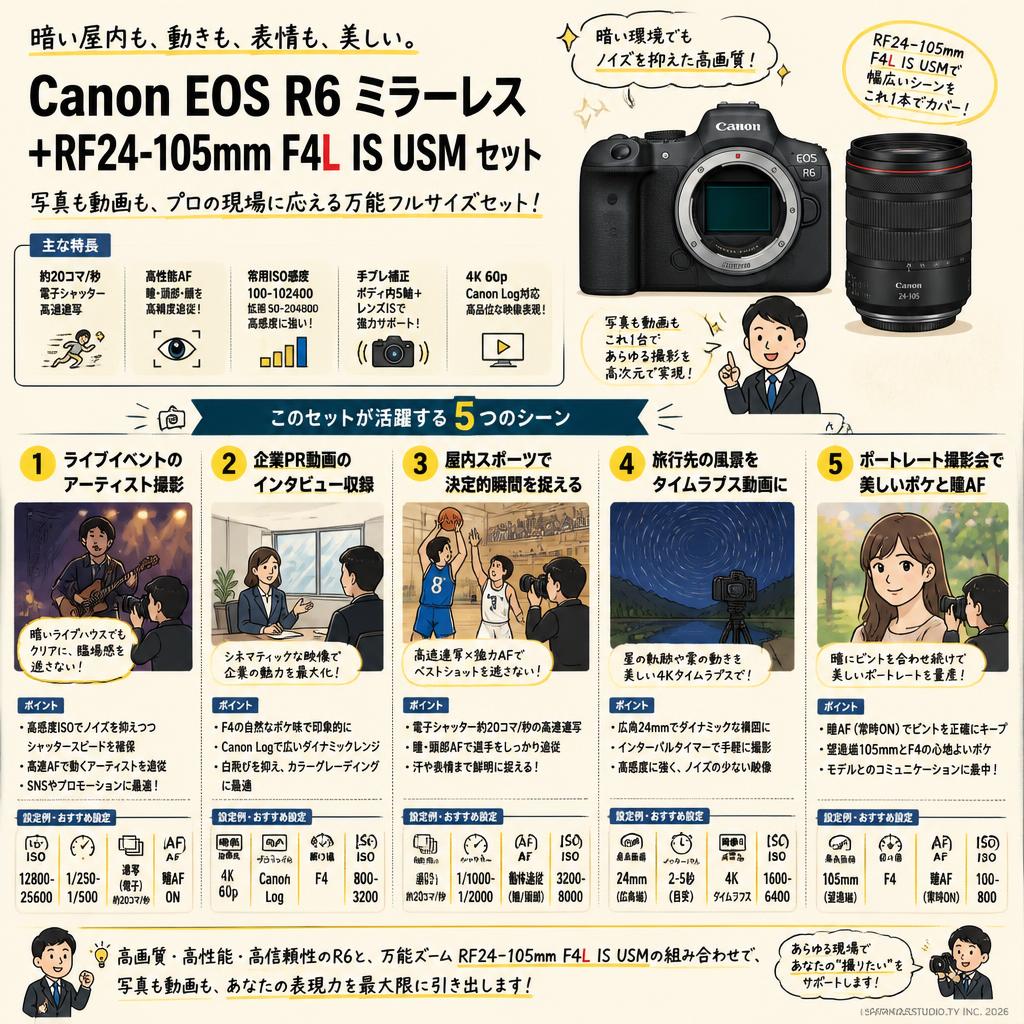 Canon EOS R6 ミラーレス+Canon RF24-105mm F4Ｌ IS USM( キヤノンRFマウント) セット 用途