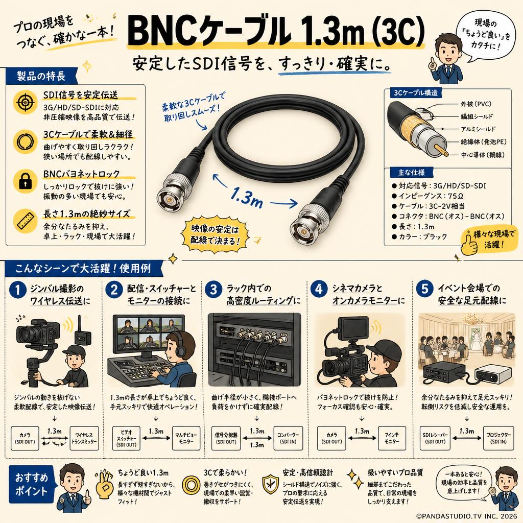 BNCケーブル 1.3m （3C） 用途