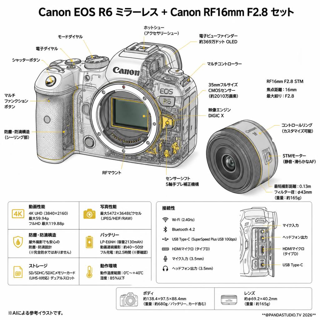 Canon EOS R6 ミラーレス+Canon RF16mm F2.8 (キヤノンRFマウント) セット スペック